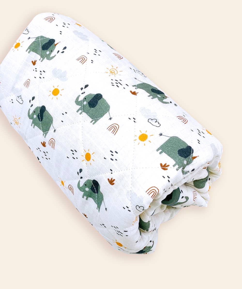 Viverano Organics - Wholesale Bedding Blanket - Kids & Baby - Elephant Reversible Baby Quilted Blanket (Organic Muslin)7