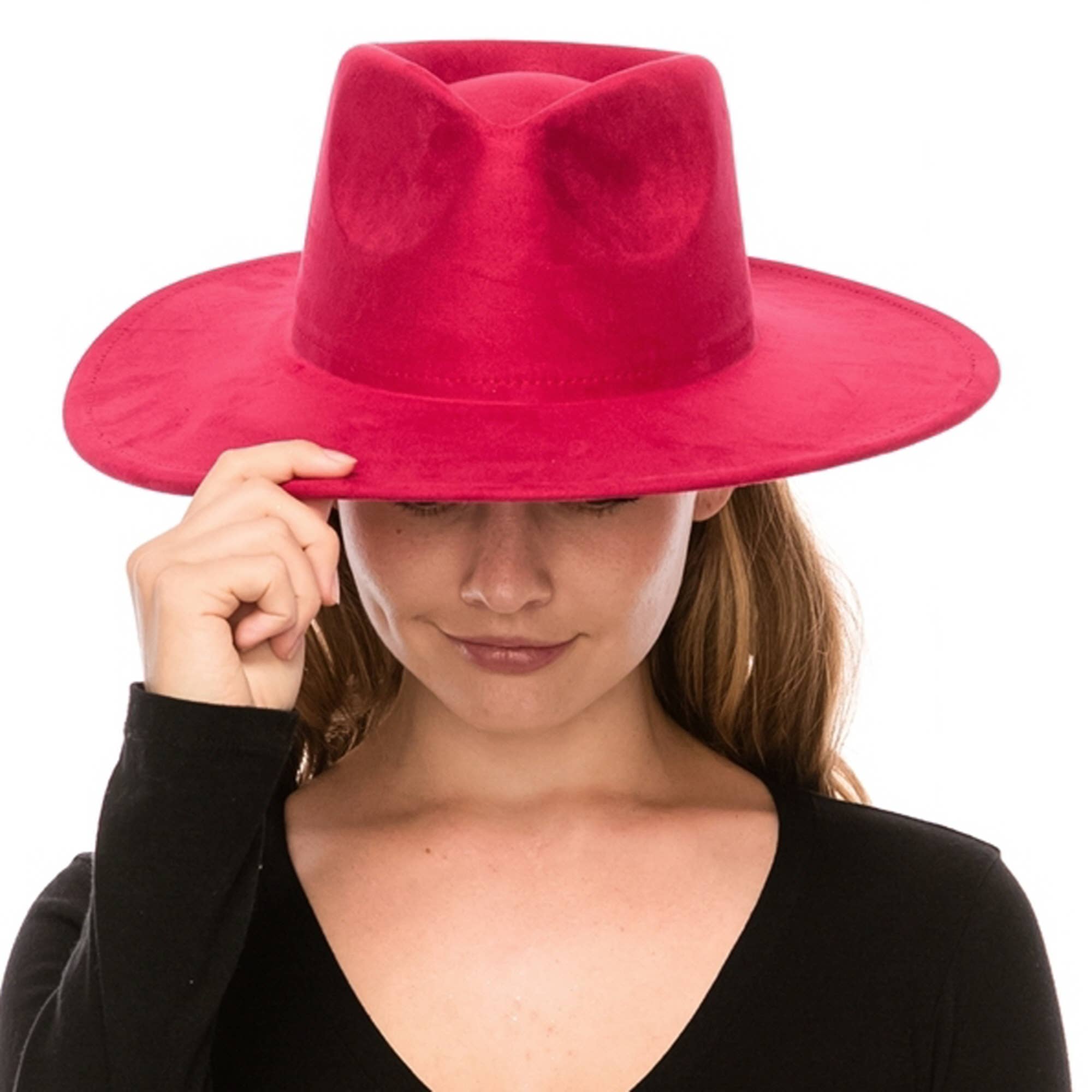Queens INC - Wholesale Fedora - Women's - 🤎 Vegan Suede Wide Brim Rancher Hat – Unisex, 4" Flat Brim18