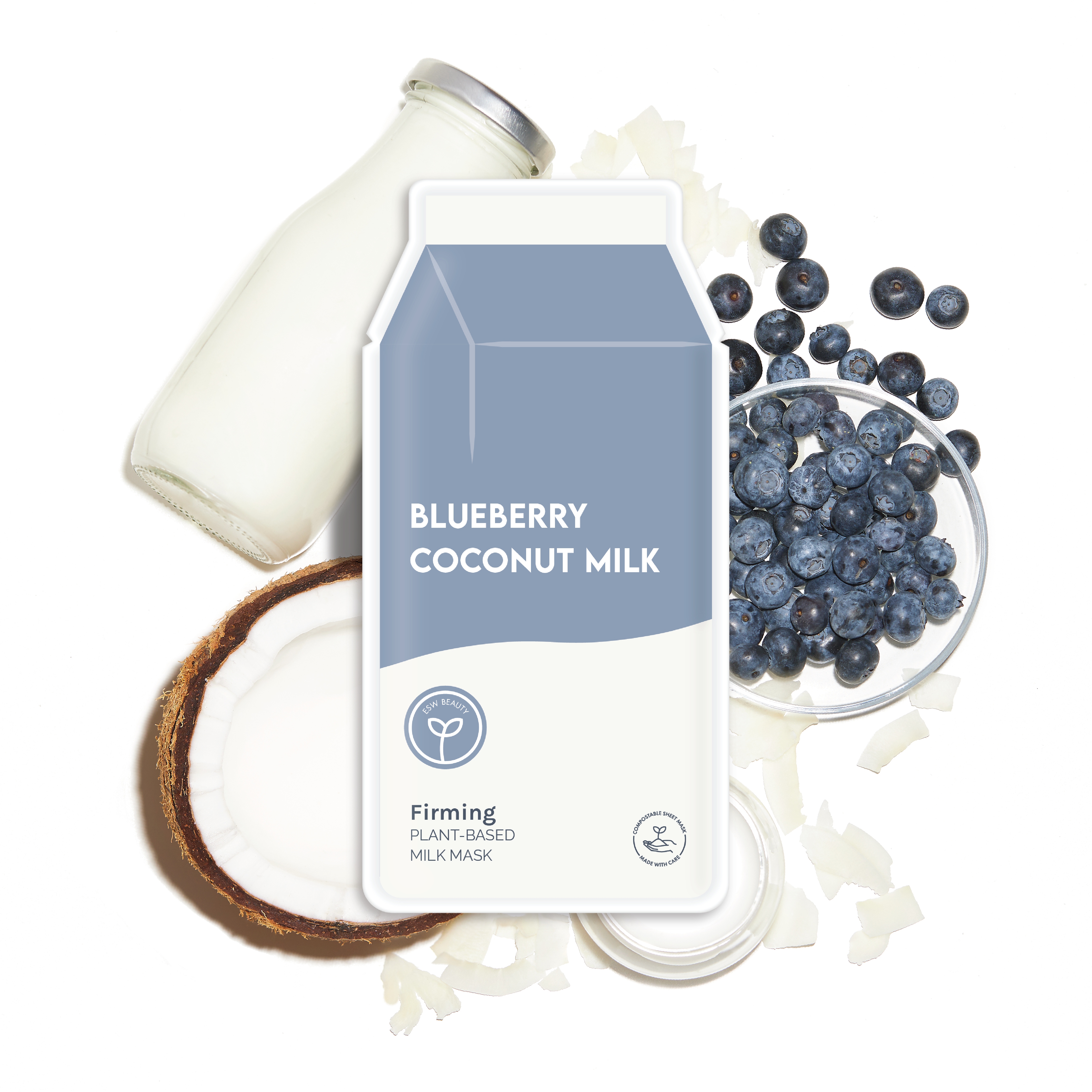 ESW Beauty - Wholesale Skincare Face Mask - Blueberry Coconut Milk Firming Plant-Based Milk Sheet Mask5