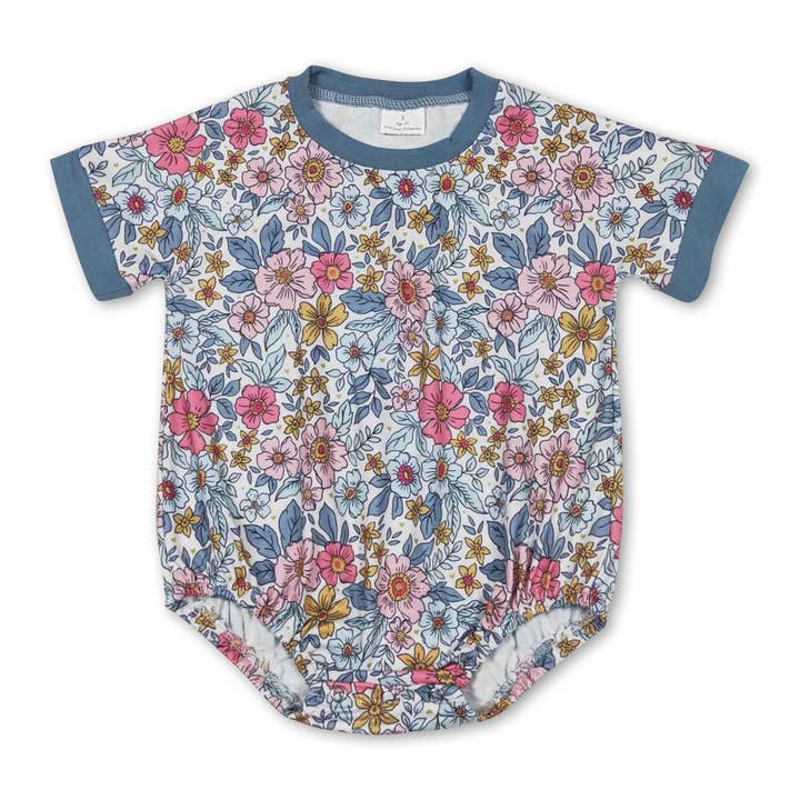 Yawoo Garments - Wholesale Bodysuit (Non-Footed) - Baby - Short sleeves blue floral baby girls summer romper