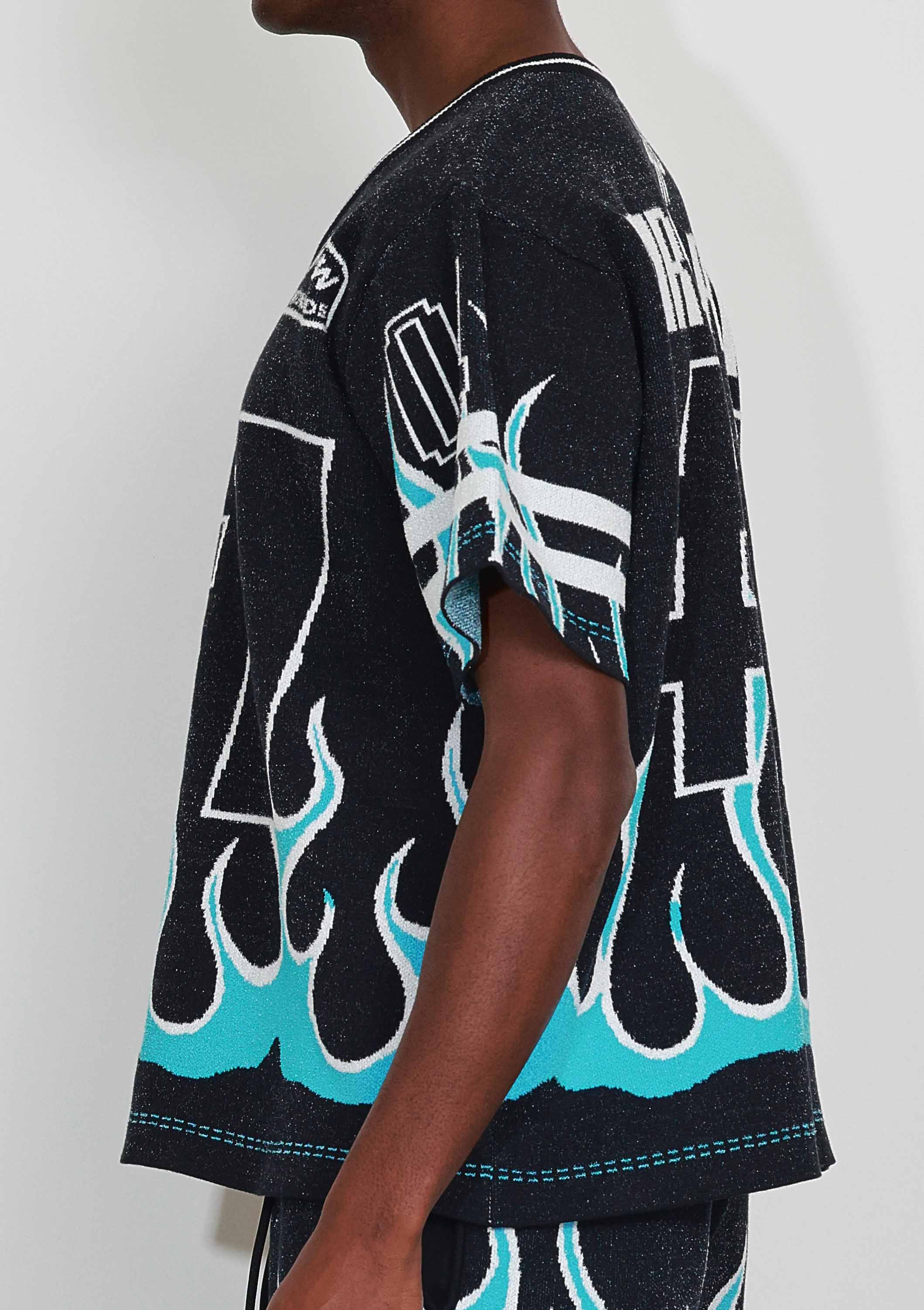 Black FLAME VARSITY JACQUARD KNIT TEE for wholesale on Faire5