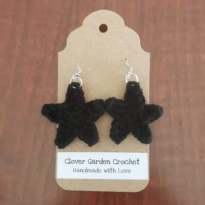 Boucles d'oreilles pendantes étoile de mer noire pour la vente par Clover Garden Crafts