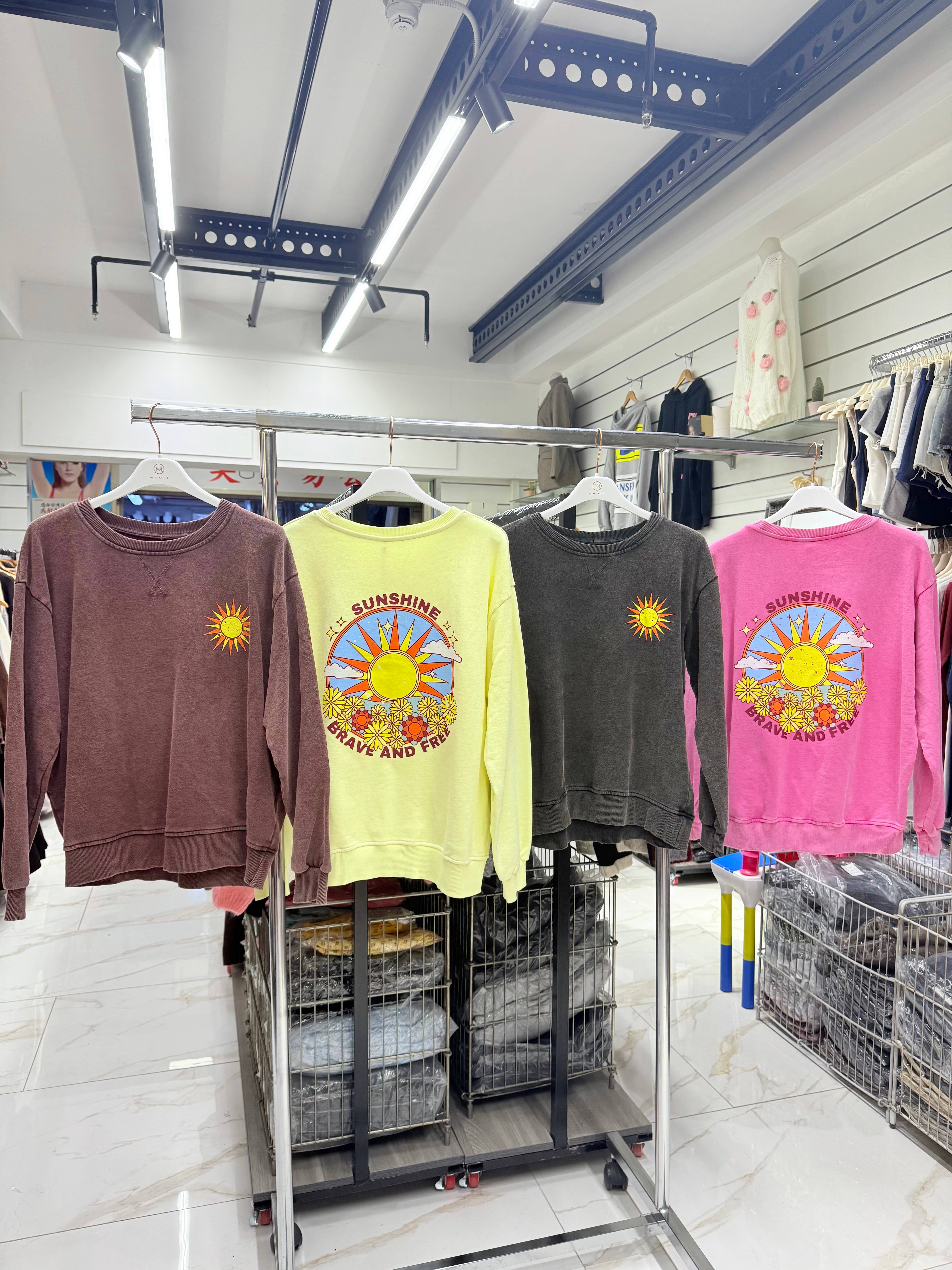 Chilli Girl Collection - Wholesale Sweatshirt - Women's - Round neck faded wash sweatshirt with Sunshine print 8