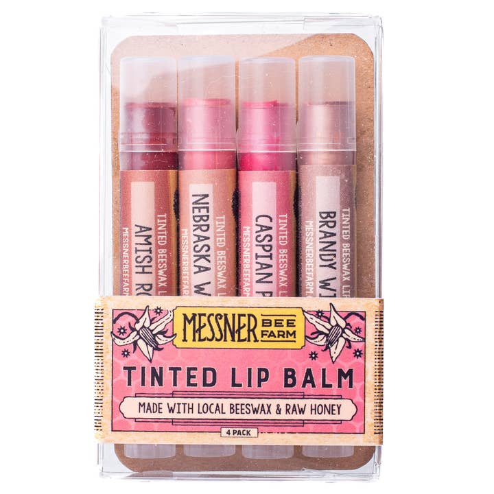 Lip Tint Pack of 4 Lip Balms - Raw Honey & Beeswax Lip Balm for wholesale by Messner Bee Farm