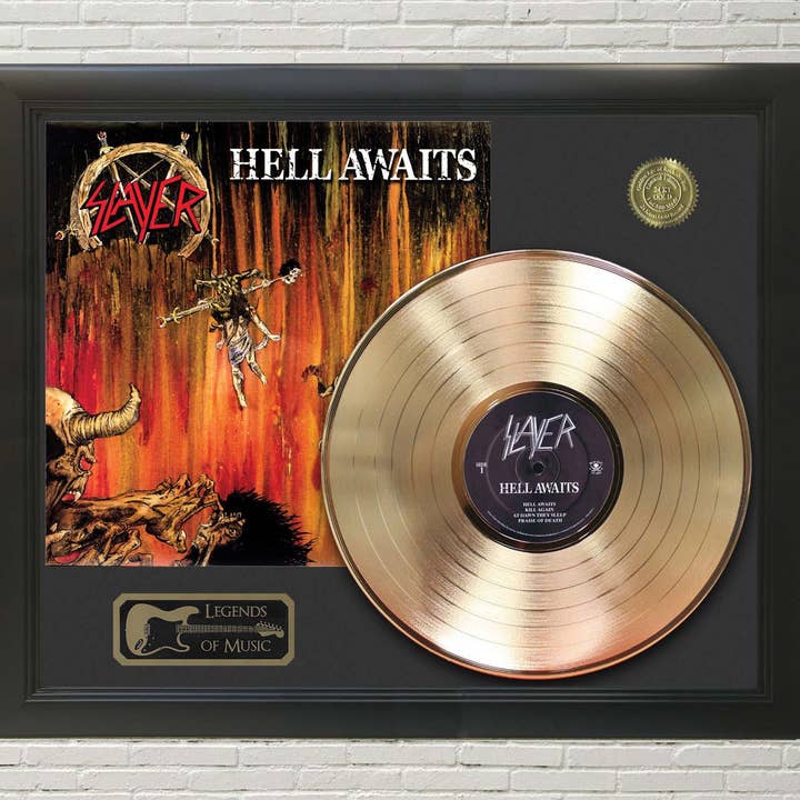 Slayer - Inferno aguarda LP Dourado emoldurado (Co por atacado de Gold Record Outlet
