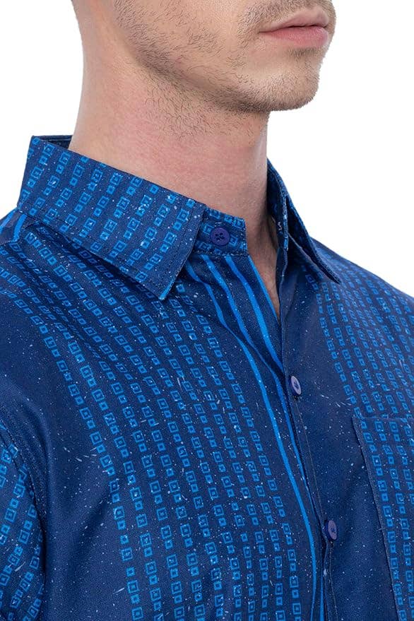 Blue HAPPY BAY  Linen Effect Mens Shirts Red Stripes P00437 for wholesale on Faire1