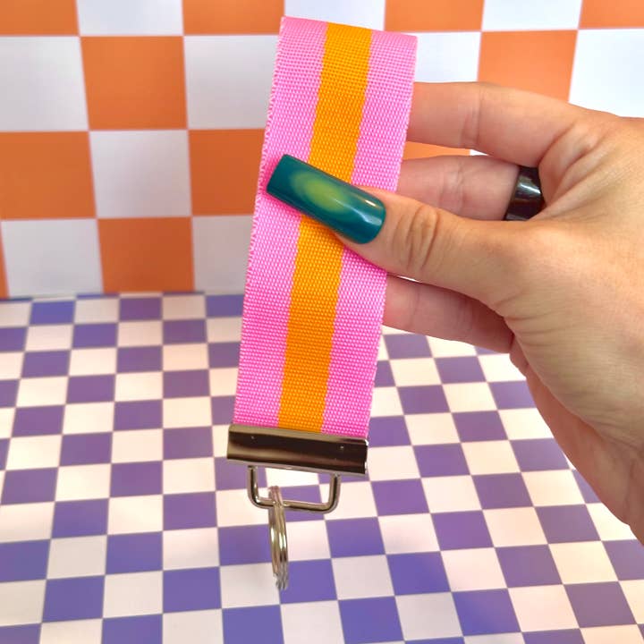 Stickers+ X Ashley Bexar - Wholesale Keychain - Women's - Large Neon Pink Orange Handmade Wristlet Key Fob Keychain3