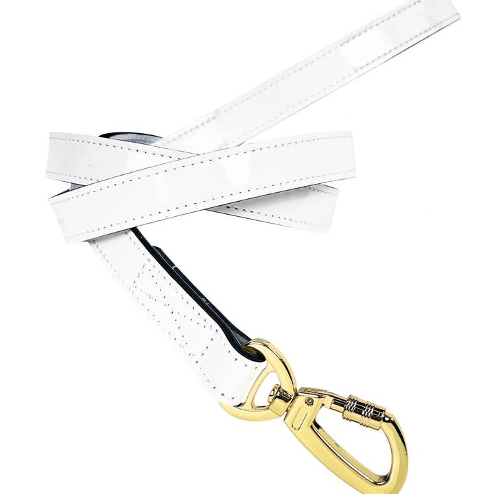 Octagon Dog Leash in White Patent & Gold for wholesale by Hartman & Rose