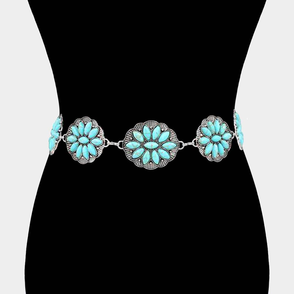 Sensibling Corp. - Wholesale Belt - Women's - Boho Vintage Western Turquoise Stone Concho Chain Belt3