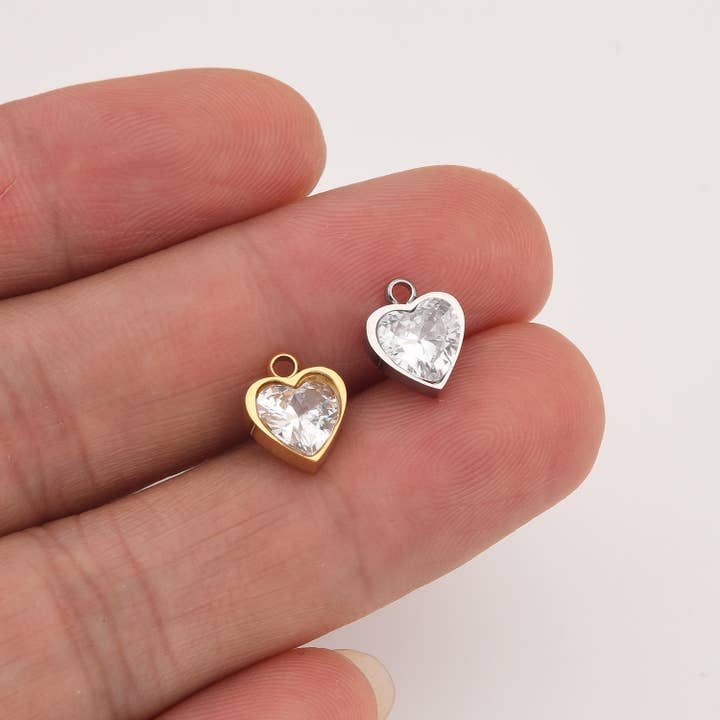 Gold Filled Stainless Steel CZ Heart Charm Pendant, SCP115 for wholesale by findings4uGem