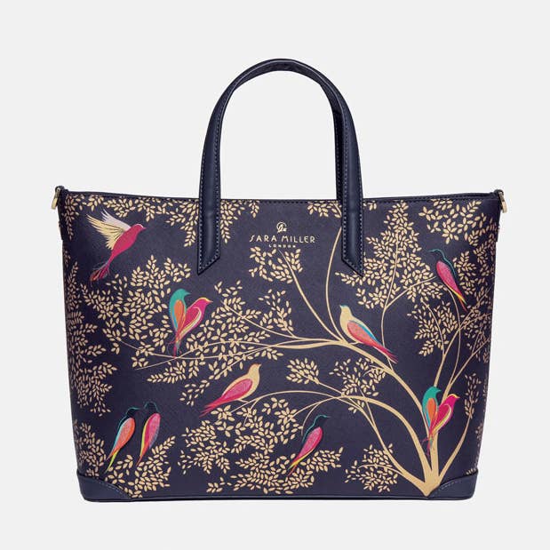 Smokey Blue Birds Medium Tote for wholesale by Sara Miller London