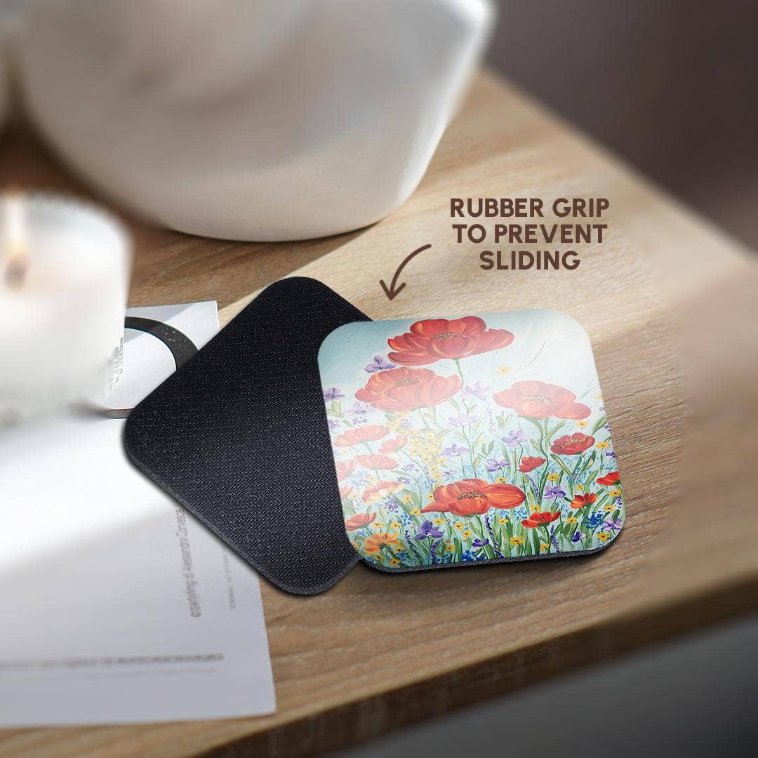 3dRose – wholesale Underlägg – 3dRose, Bild av röda vallmoblommor, Underlägg10