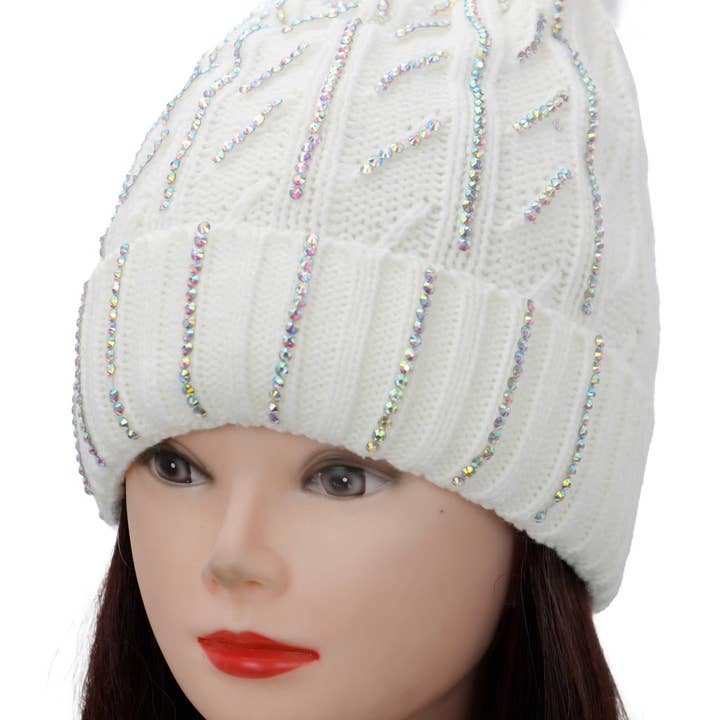 ASSORTED AB Color Bling Chunky Knitted Fleece Lined Beanie for wholesale on Faire3