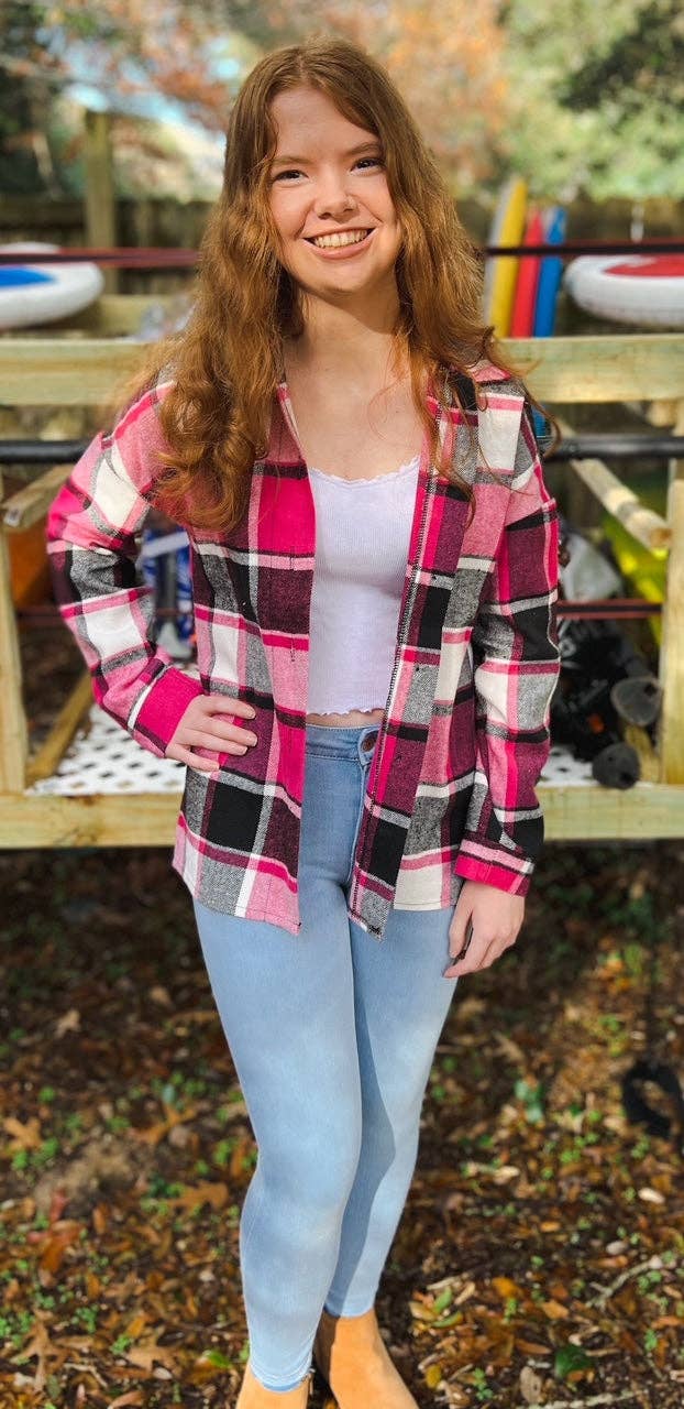 OBX Prep - Vente Veste-chemise – femme - Veste en flanelle à carreaux de marque OBX en noir et rose11