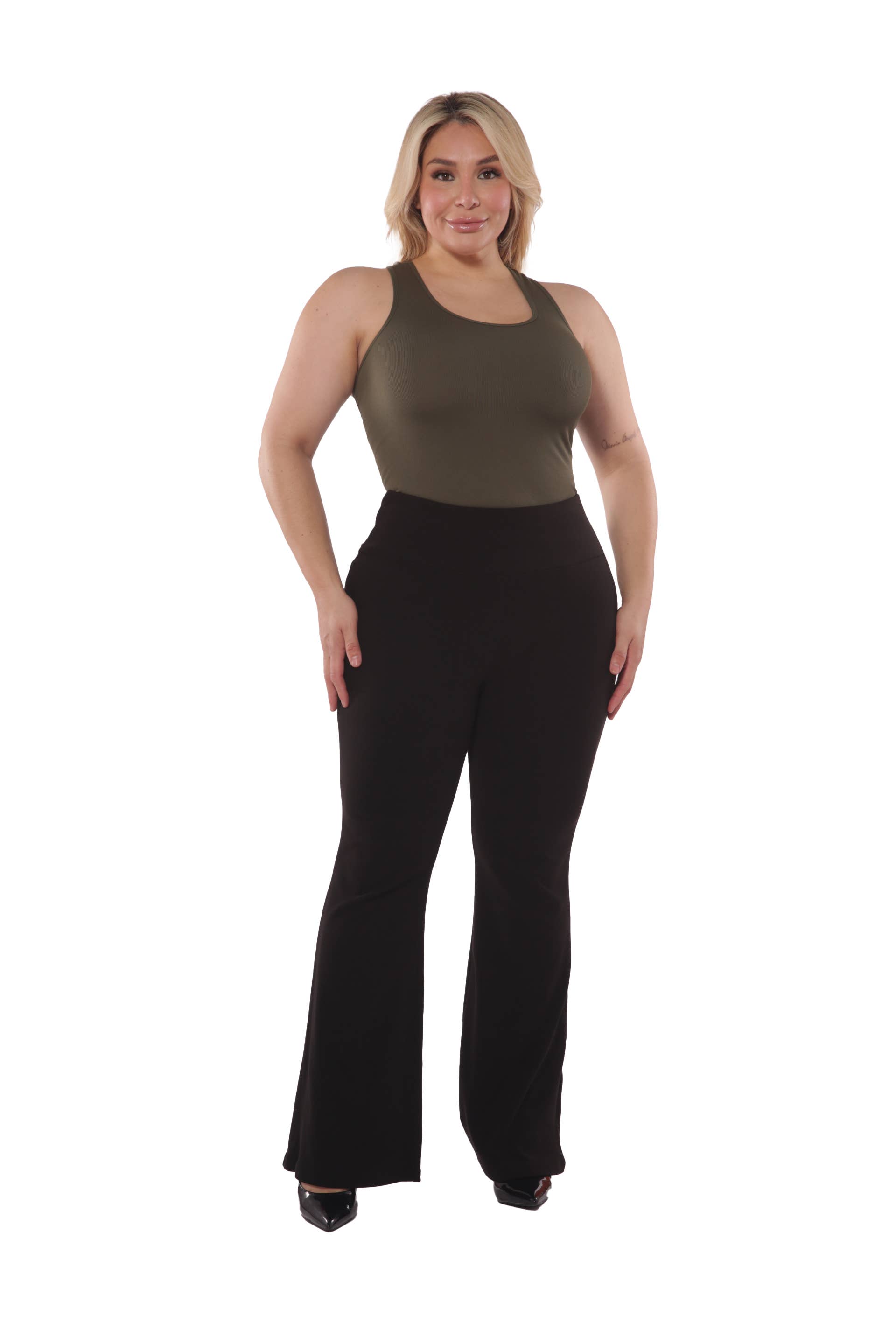 REDFINCH APPAREL INC - Wholesale Pants - Women's - Womens Plus Size High Waist Soft Brushed Flare Pants8