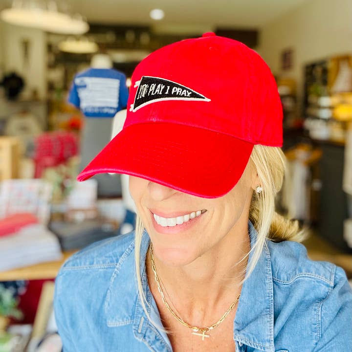 You Play I Pray - Wholesale Baseball Cap - Women's - Pennant Flag Hat | Sports School Color | GameDay Hat