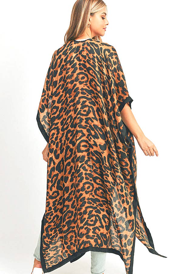 Artini Accessories - Wholesale Cardigan - Women's - Leopard Printed Extra Long Kimono Duster Cardigan3