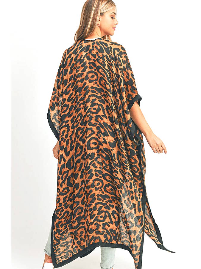Artini Accessories - Wholesale Cardigan - Women's - Leopard Printed Extra Long Kimono Duster Cardigan3