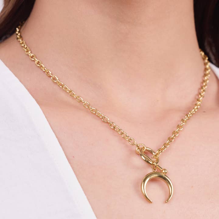 oro Collana Mezzaluna in acciaio inossidabile 224AQ129 in vendita all'ingrosso su Faire
