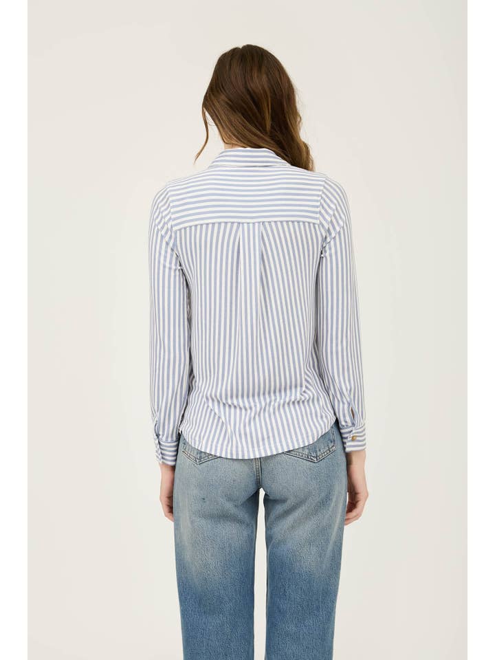 Blu Pepper - Wholesale Knit Top - Women's - STRIPE COLLARED LONG SLEEVE BUTTON DOWN SHIRT