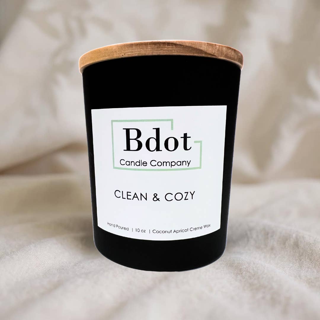 B Dot Candle Company - Wholesale Jar/Filled Candle - Clean & Cozy - 10 oz Matte Black Glass Coconut Wax Candle