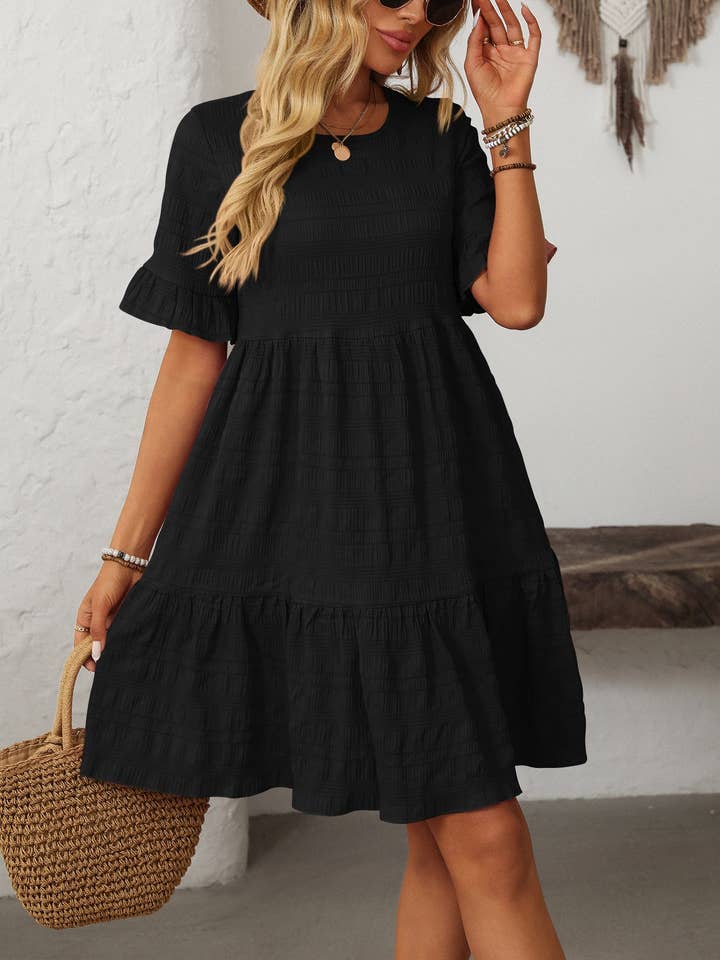 Lovesoft - Wholesale Dress - Women's - Women Ruffle Sleeve A Line Tiered Flowy Casual Trendy Mini Dress9