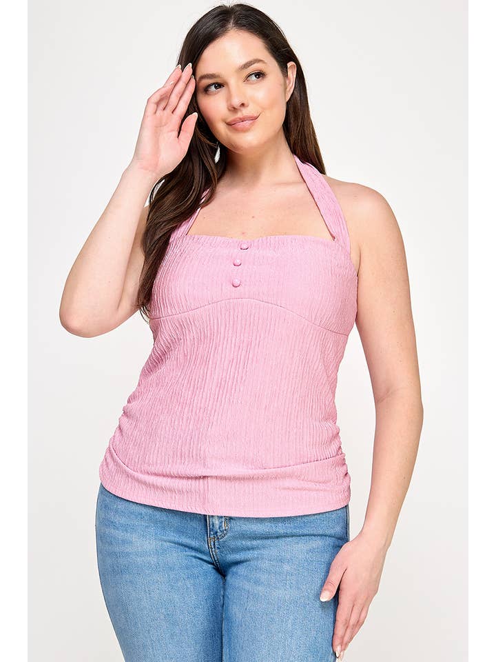 Haute Fox Plus Size & Contemporary - Wholesale Knit Top - Women's - Plus Size Halter Tie Crinkle Knit Top - JK18970-T