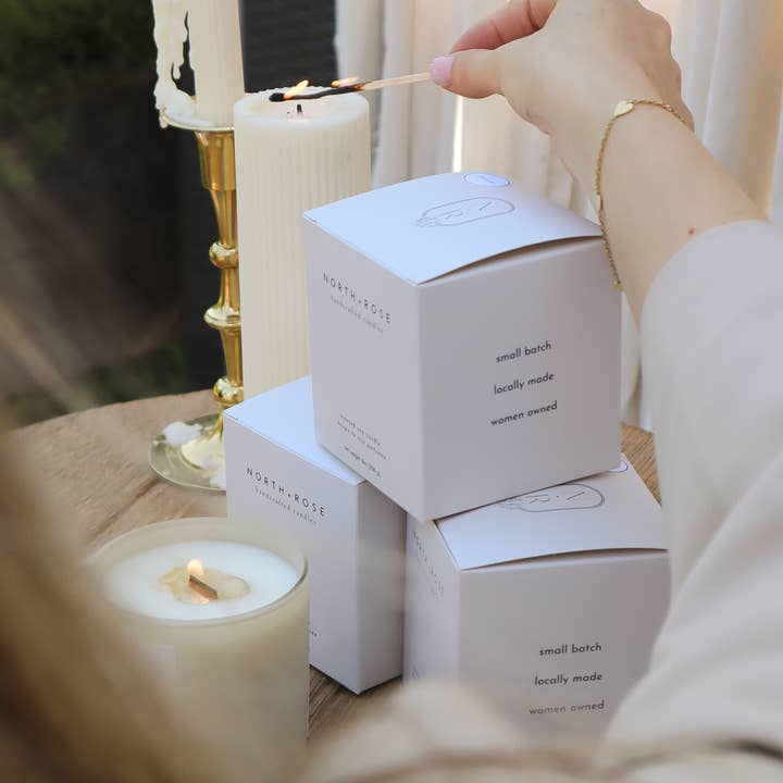 North + Rose - Wholesale Jar/Filled Candle - Blush - 8oz Scented 100% Soy Wax Candle with Wood Wick