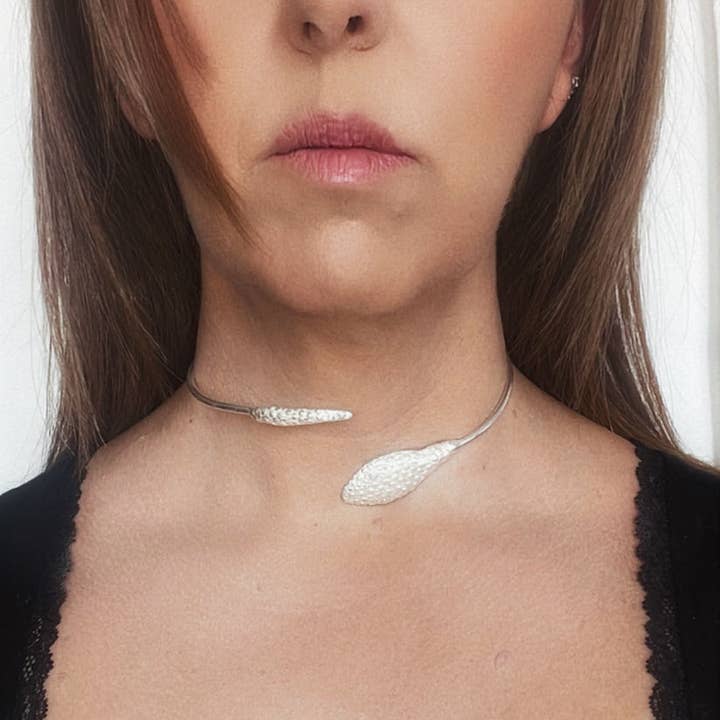 Gloria Mago – Gargantilha/coleira por atacado – Gargantilha serpente prateada1