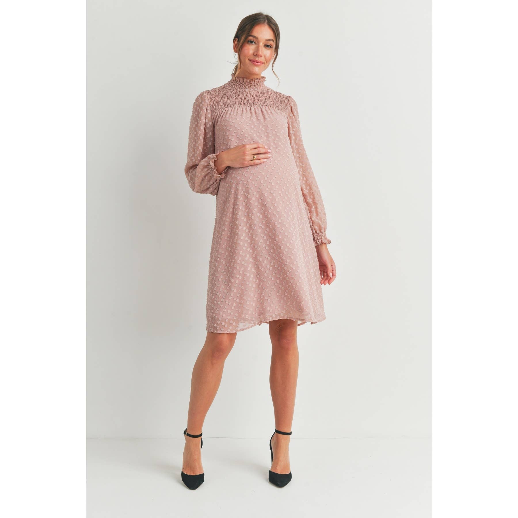 Hello Miz - Wholesale Dress - Maternity - Smocked Long Sleeve Mock Neck Maternity Dress15