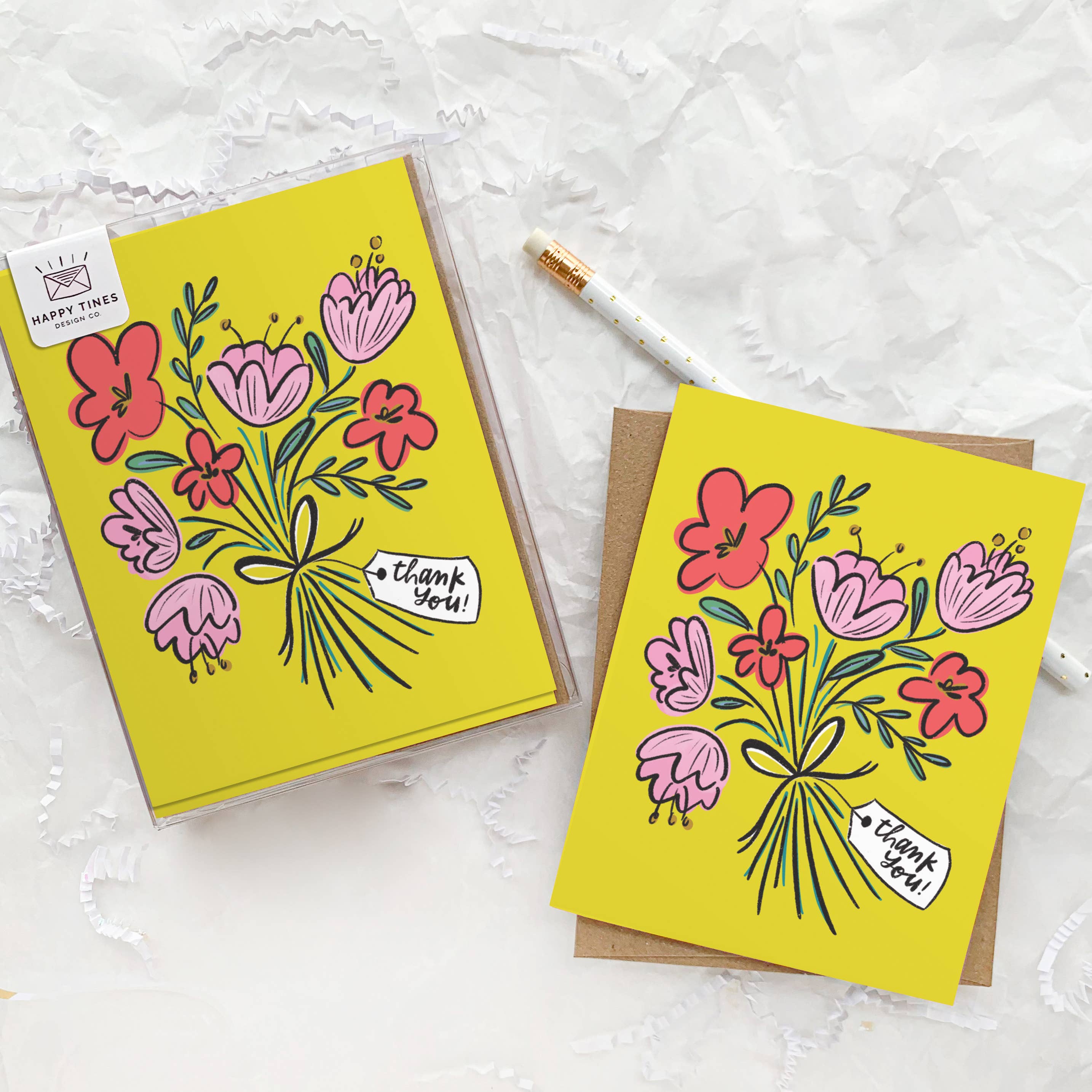 Happy Tines Design Co. - Wholesale Thank You Card - Greeting Card: Thank You Yellow Bouquet, Floral, Flowers1