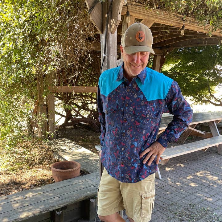 Hippie Men's Cotton Retro Mushroom Print Long Sleeve Shirt for wholesale by Jayli Clothing