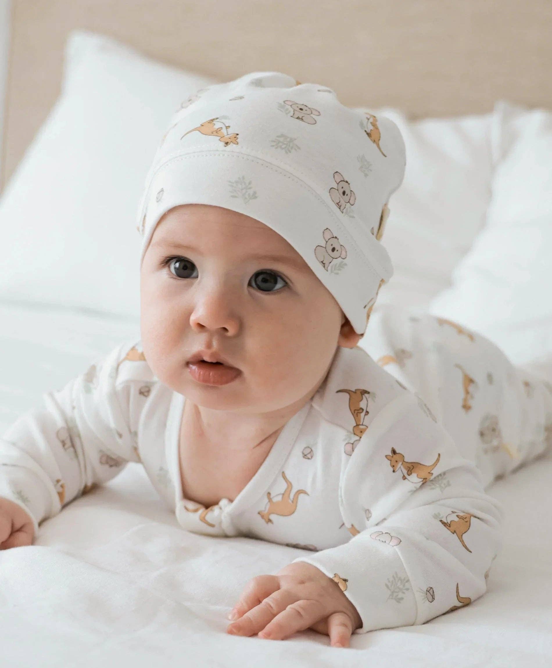 Lūmmi in Colour Babywear – Großhandel Neugeborenen-Mütze – Baby – Bio-Baumwoll-Babymütze - Känguru & Koala