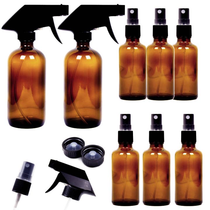 Youngever 8 Pack 8OZ 4OZ Empty Glass Spray Bottles - Amber for wholesale by Youngever