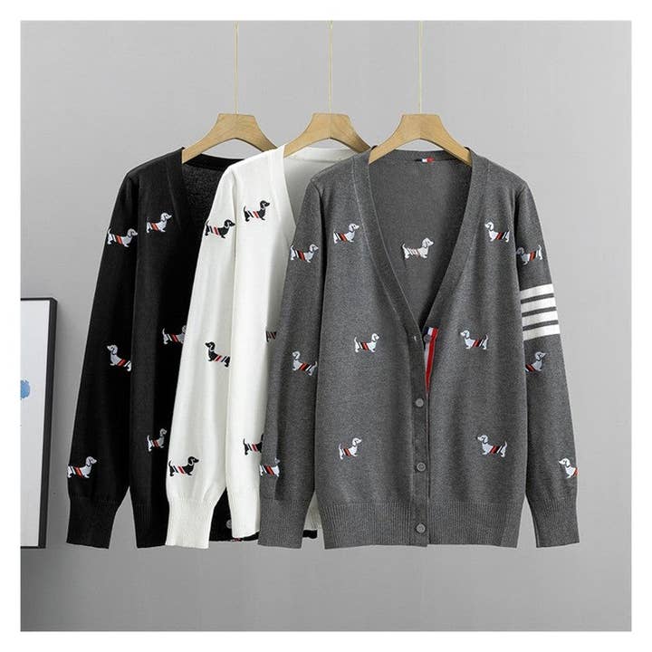 Fashionable Dog Floral Slim Fit Knitted Cardigan Sweater for wholesale by FurDecoration