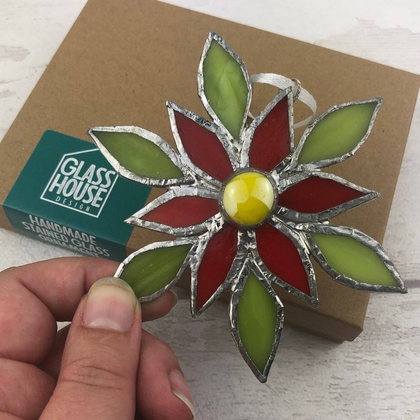 GlassHouse Design – Engroshandel Pynt – Julestjerne julepynt - Farvet glas vinduesdekoration7