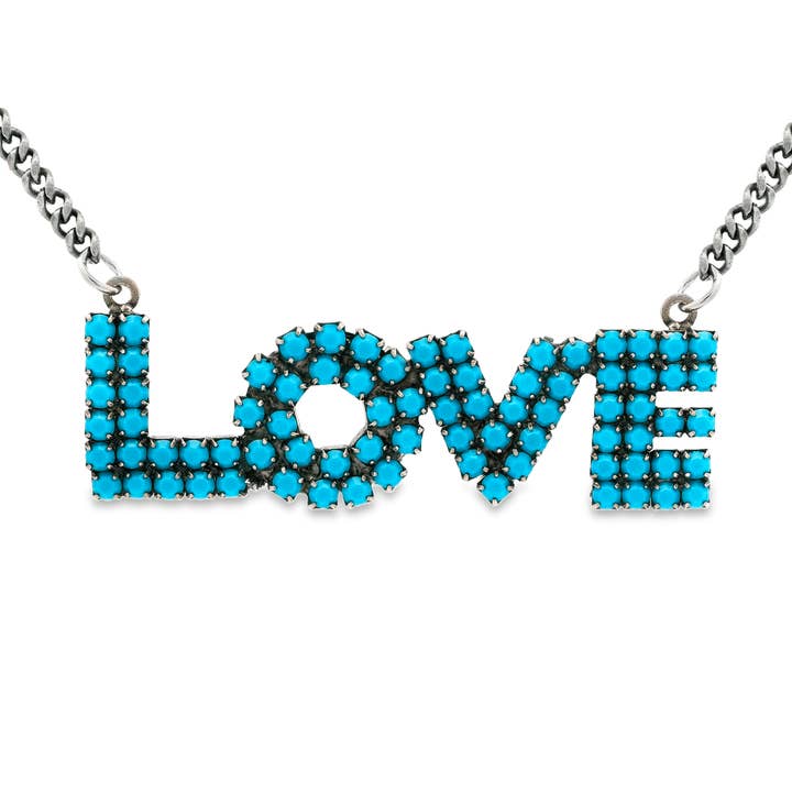 Mini LA LA LOVE Necklace in Antique Silver / Turquoise for wholesale by TOVA