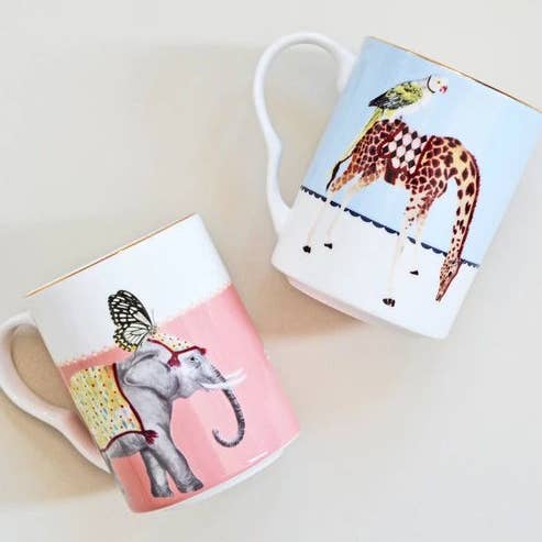 YE - Coffret 2 mugs 280ml Eléphant et Girafe - Carnival pour la vente par Yvonne Ellen