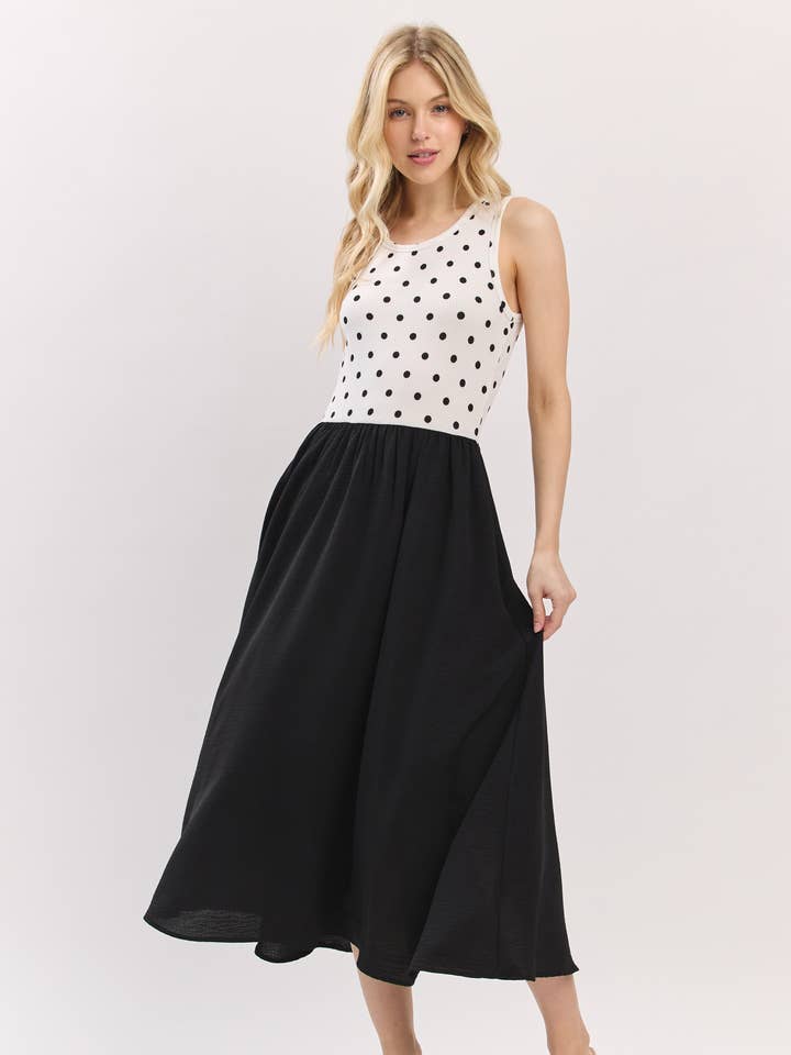 DA1633 Polka Dot Tank Midi Dress with Pockets for wholesale on Faire