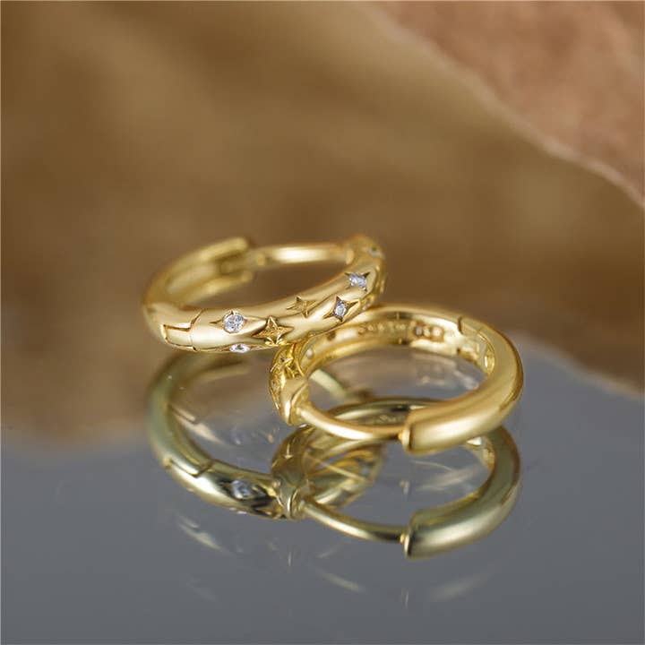 Perimade & Co. LLC - Wholesale Huggie Earrings - Dainty Gold Star Huggie Hoop Earrings in 925 Sterling Silver5