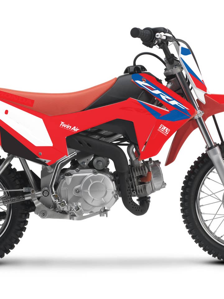 Kit Déco Moto Compatible avec Honda CRF 110 (2013–2018) – Design Racing Rouge/Bleu – Kover Graphik pour la vente par kover graphik