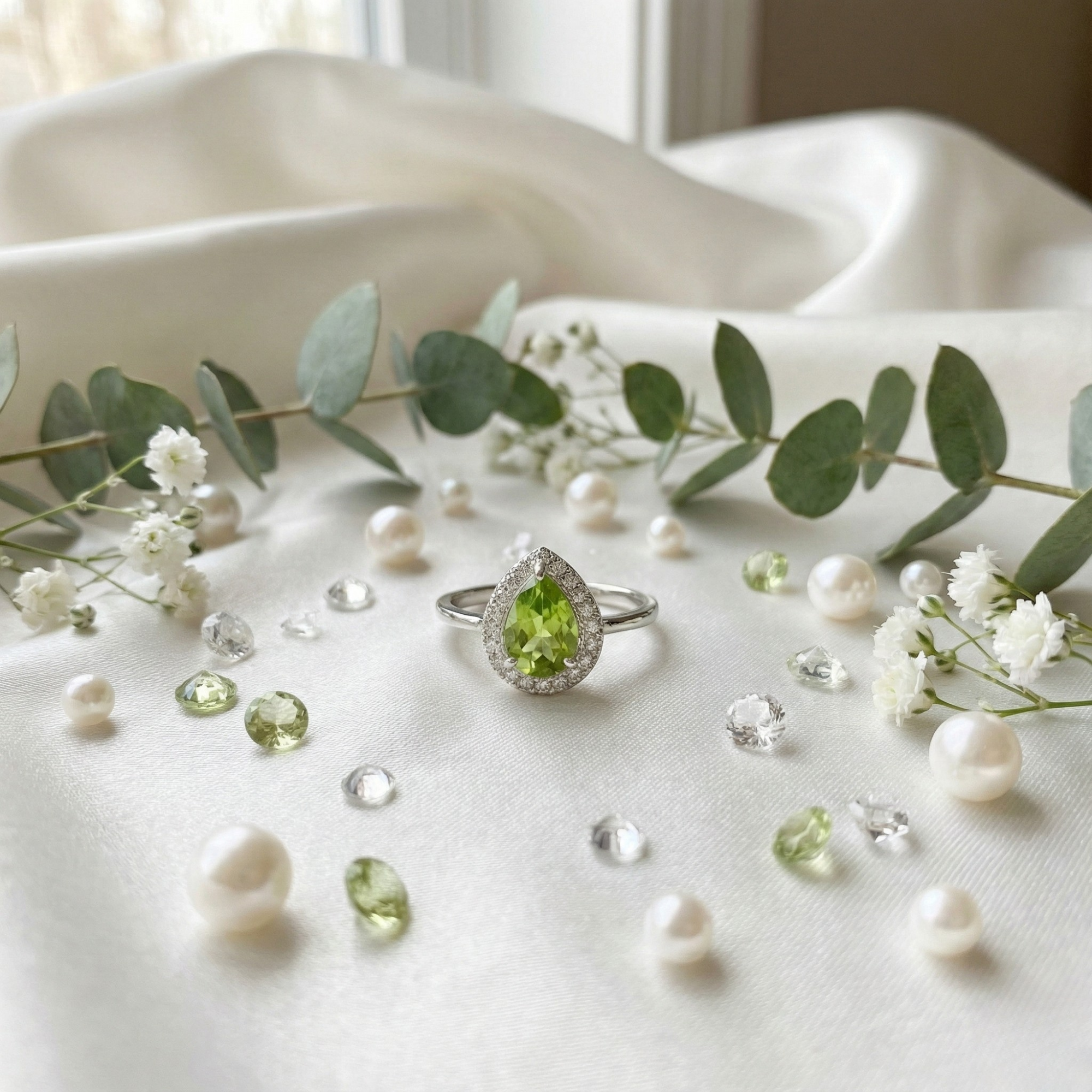 FCJ Jewelry LLC – wholesale Engagement ring – Taylor Swift Inspired Natural Peridot Teardrop Halo Ring8