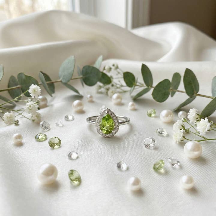 FCJ Jewelry LLC - Wholesale Engagement Ring - Taylor Swift Inspired Natural Peridot Teardrop Halo Ring8