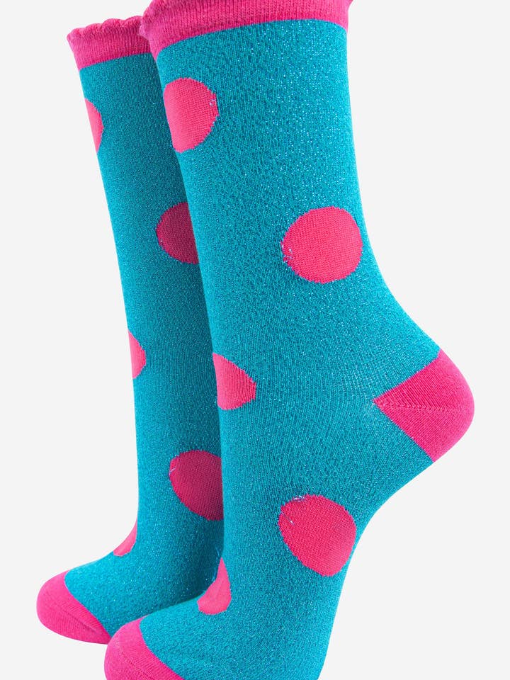 Women's Cotton Glitter Socks Large Polka Dot Spots for wholesale by Sock Talk
