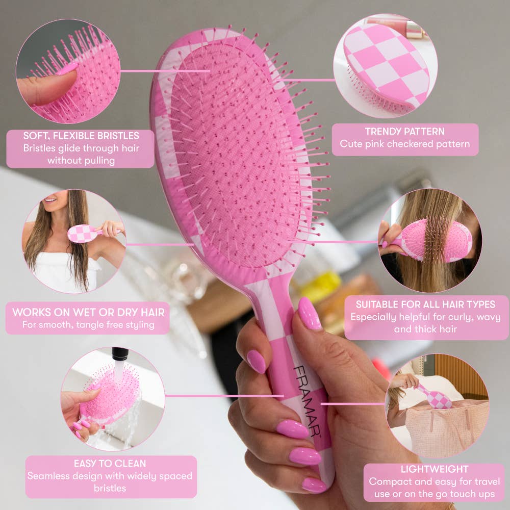 Framar Hair Brushes & Hair Accessories - Wholesale Hair Brush/Comb - FRAMAR Checkered Detangling Brush, Wet Hair Brush Detangler6