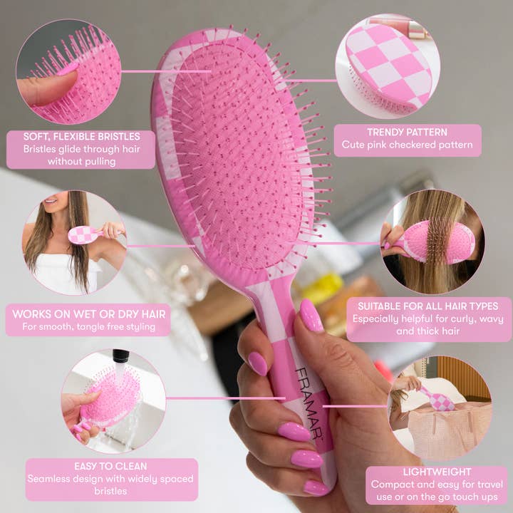 Framar Hair Brushes & Hair Accessories - Wholesale Hair Brush/Comb - FRAMAR Checkered Detangling Brush, Wet Hair Brush Detangler6