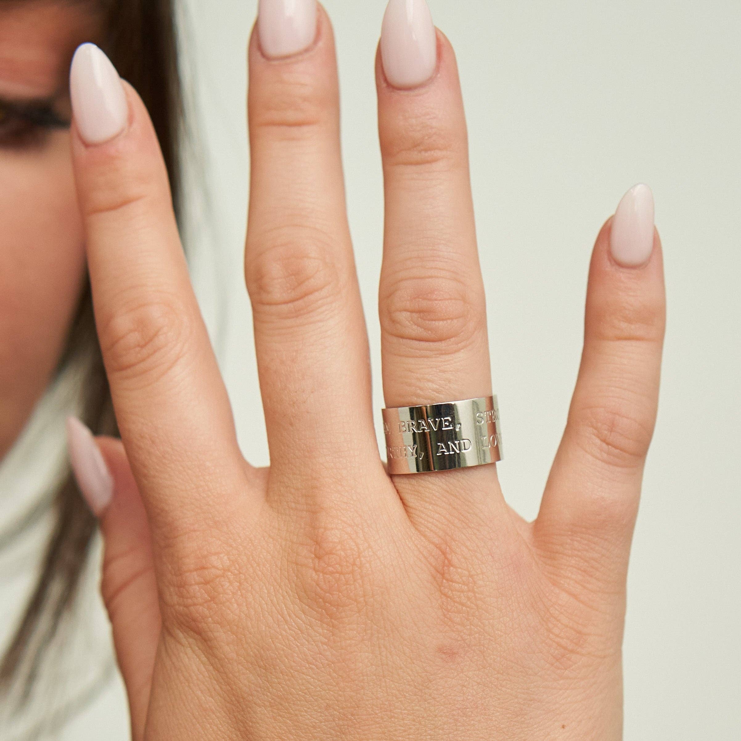 Brenda Grands Jewelry - Wholesale Band/Stacked Ring - Waterproof Silver Brave, Strong, Worthy Ring1