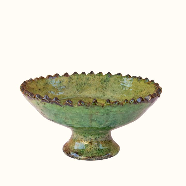 Maison Berber - Wholesale Decorative Plate/Dish/Bowl - Tamegroute Green Glazed Pedestal Bowl - 4 Sizes