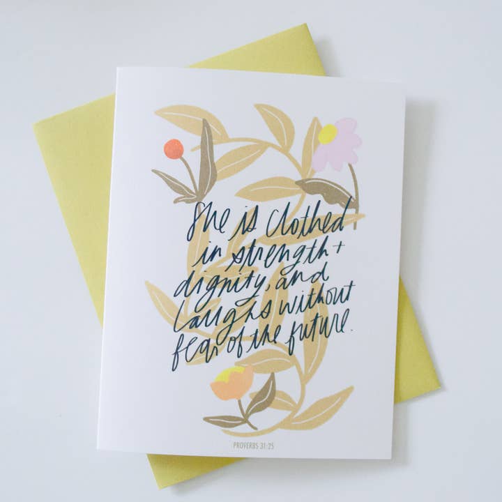 Ze is gekleed in kracht, Spreuken 31 wenskaart voor wholesale door give with joy