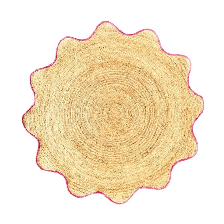 Pink Trim naturligt rundt jutetæppe for engroshandel hos Maia Homes